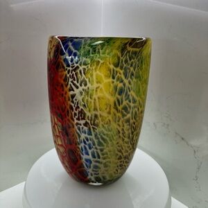 Badash Firestorm Murano Style Art Glass 10" Oval Vase